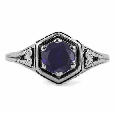 Heart Design Vintage Style Sapphire Ring in Sterling Silver -  - HGO-R012SPSS