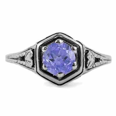 Heart Design Vintage Style Tanzanite Ring in Sterling Silver -  - HGO-R012TZSS