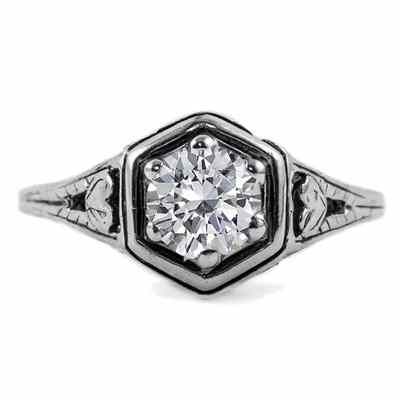 Heart Design Vintage Style White Topaz Ring in Sterling Silver -  - HGO-R012WTSS