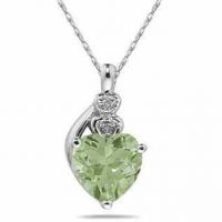 Heart Green Amethyst & Diamond Pendant in 10K White Gold