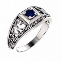 Heart Lace Blue Sapphire Ring in 14K White Gold