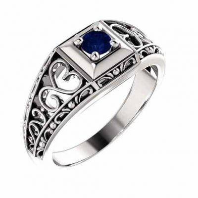 Heart Lace Blue Sapphire Ring in 14K White Gold -  - STLRG-122046-SP