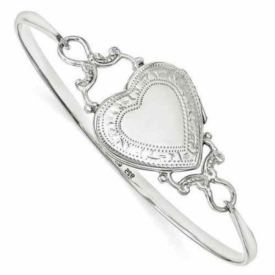 Heart Locket Bangle Bracelet in Sterling Silver -  - QGBR-QB988
