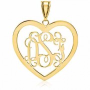 Heart Monogram Pendant, 14K Yellow Gold
