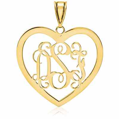 Heart Monogram Pendant, 14K Yellow Gold -  - QGPD-XNA497Y