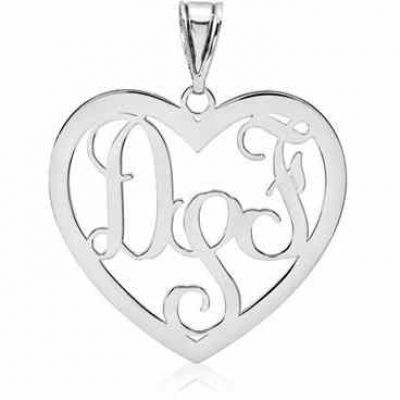Heart Monogram Pendant, Sterling Silver -  - QGPD-XNA496SS