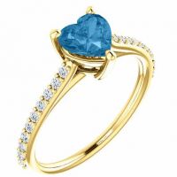 Heart of Gold Swiss-Blue Topaz Diamond Ring in 14K