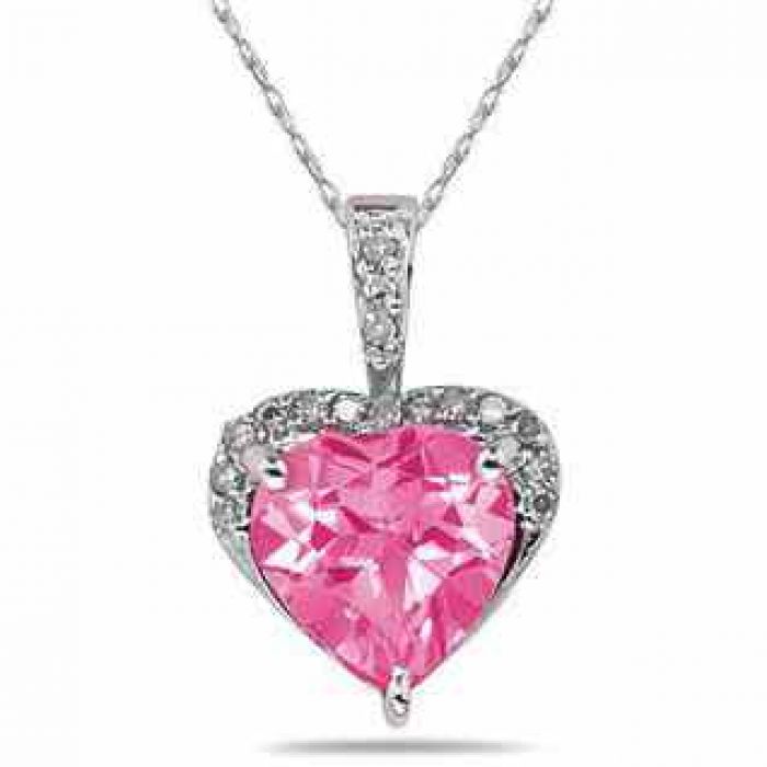 Heart Shape Pink Sapphire and Diamond Necklace