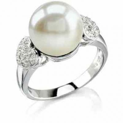 Heart-Shape Australian Pearl & Diamond Ring -  - aringh