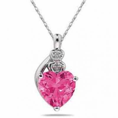Heart-Shape Pink Topaz & Diamond Necklace in 10K White Gold -  - SPP7937PZ