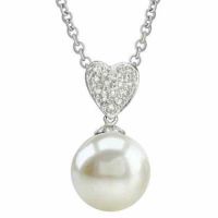 Heart-Shape White Freshwater Pearl & Diamond Pendant