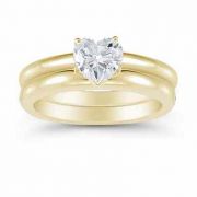 Heart Shaped 0.75 Carat Diamond Engagement Ring Set, Yellow Gold