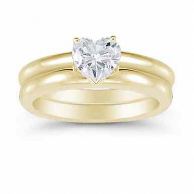 Heart Shaped 0.75 Carat Diamond Engagement Ring Set, Yellow Gold -  - US-ENS1521-ABY