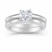 Heart Shaped 0.75 Carat Diamond Solitaire Engagement Ring Set