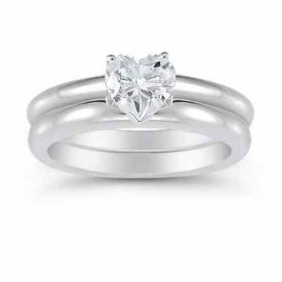 Heart Shaped 0.75 Carat Diamond Solitaire Engagement Ring Set -  - US-ENS1521-AB