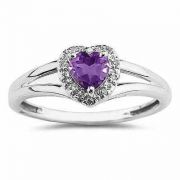 Heart Shaped Amethyst and Diamond Ring, 10K White Gold