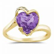 Heart Shaped Amethyst and Diamond Ring, 14K Yellow Gold