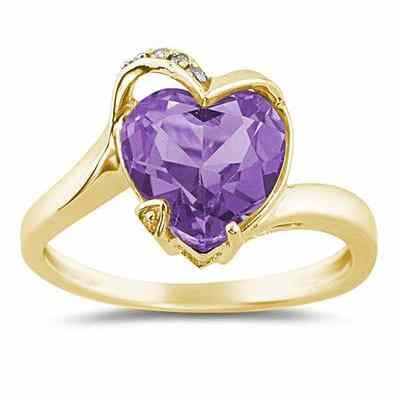 Heart Shaped Amethyst and Diamond Ring, 14K Yellow Gold -  - SPR7877AM