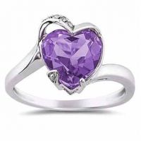 Heart Shaped Amethyst and Diamond Ring in 14K White Gold