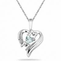 Heart-Shaped Aquamarine and Diamond MOM Pendant, 10K White Gold