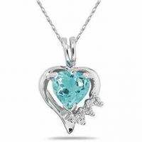 Heart-Shaped Aquamarine and Diamond Pendant, 10K White Gold