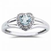 Heart Shaped Aquamarine and Diamond Ring, 10K White Gold