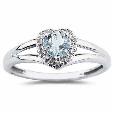 Heart Shaped Aquamarine and Diamond Ring, 10K White Gold -  - SPR8149AQ