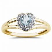 Heart Shaped Aquamarine and Diamond Ring, 10K Yellow Gold