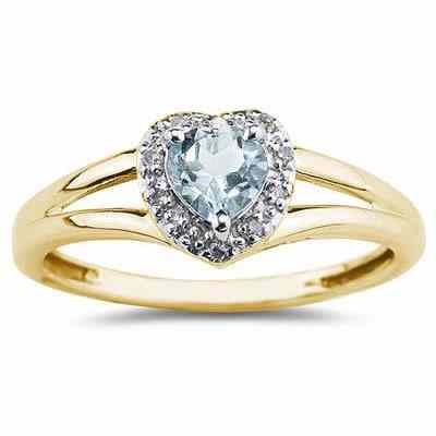 Heart Shaped Aquamarine and Diamond Ring, 10K Yellow Gold -  - SPR8150AQ