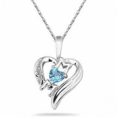 Heart-Shaped Blue Topaz and Diamond MOM Pendant, 10K White Gold -  - SPP3367BL