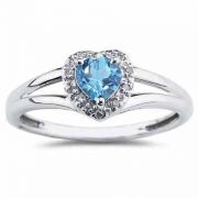 Heart Shaped Blue Topaz and Diamond Ring, 10K White Gold