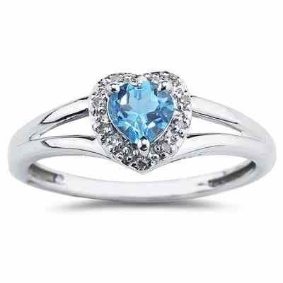Heart Shaped Blue Topaz and Diamond Ring, 10K White Gold -  - SPR8149BT