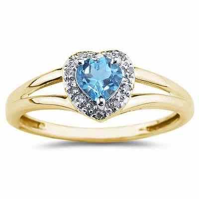 Heart Shaped Blue Topaz and Diamond Ring, 10K Yellow Gold -  - SPR8150BT