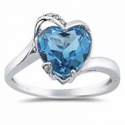 Heart Shaped Blue Topaz and Diamond Ring in 14K White Gold