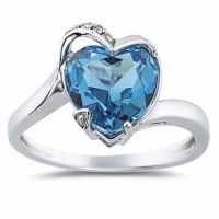 Heart Shaped Blue Topaz and Diamond Ring in 14K White Gold