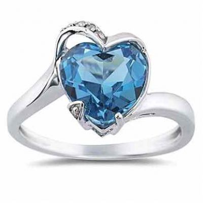 Heart Shaped Blue Topaz and Diamond Ring in 14K White Gold -  - SPP7876BT