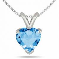 Heart-Shaped Blue Topaz Necklace Set in 14k White Gold