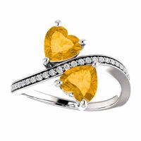 Heart Shaped Citrine and CZ 'Only Us' Two Stone Ring Sterling Silver