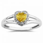 Heart Shaped Citrine and Diamond Ring, 10K White Gold