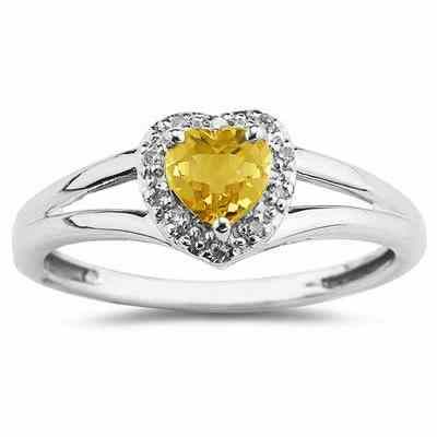 Heart Shaped Citrine and Diamond Ring, 10K White Gold -  - SPR8149CT