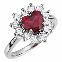 Heart-Shaped Garnet and CZ Halo Ring in Sterling Silver