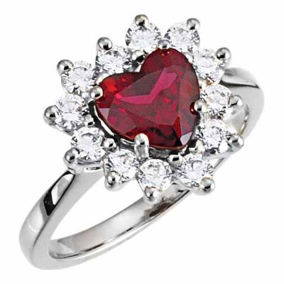 Heart-Shaped Garnet and CZ Halo Ring in Sterling Silver -  - STLRG-4780SS