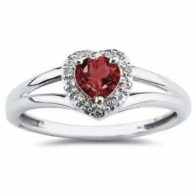 Heart Shaped Garnet and Diamond Ring, 10 Karat White Gold -  - SPR8149GT