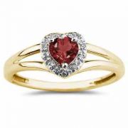Heart Shaped Garnet and Diamond Ring, 10K Yellow Gold