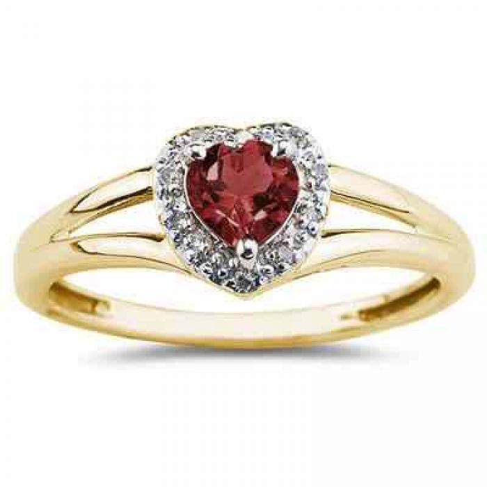 Rings : Heart Shaped Garnet and Diamond Ring, 10K Yellow ...