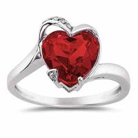 Heart-Shaped Garnet and Diamond Ring, 14K White Gold