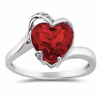 Heart-Shaped Garnet and Diamond Ring, 14K White Gold -  - SPP7876GT