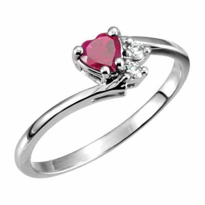 Heart-Shaped Garnet and Two Diamond Accent Ring -  - STLRG-70526W