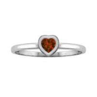 Sterling Silver Heart Garnet Bezel-Set Ring