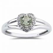 Heart Shaped Green Amethyst and Diamond Ring, 10K White Gold